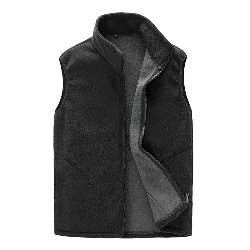 Women's thermal fleece vest with high collar and zipper, made of polyester. Features sleeveless design and two zippered pockets - SF0154.